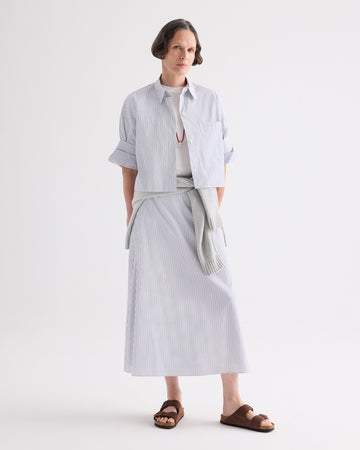 TWP White/midnight A-Line Skirt in Micro Hairline Cotton Stripe view 1