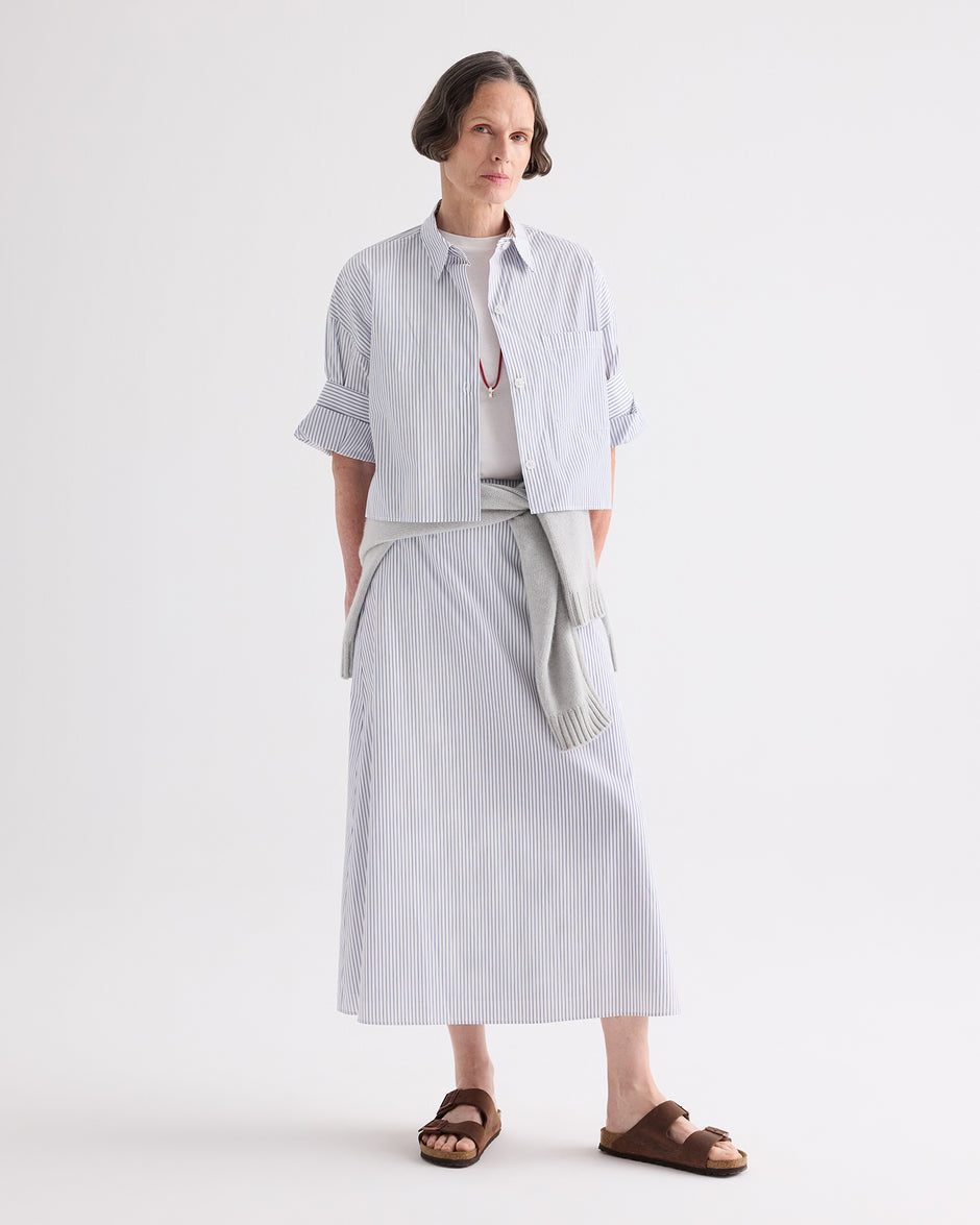 TWP White/midnight A-Line Skirt in Micro Hairline Cotton Stripe view 1