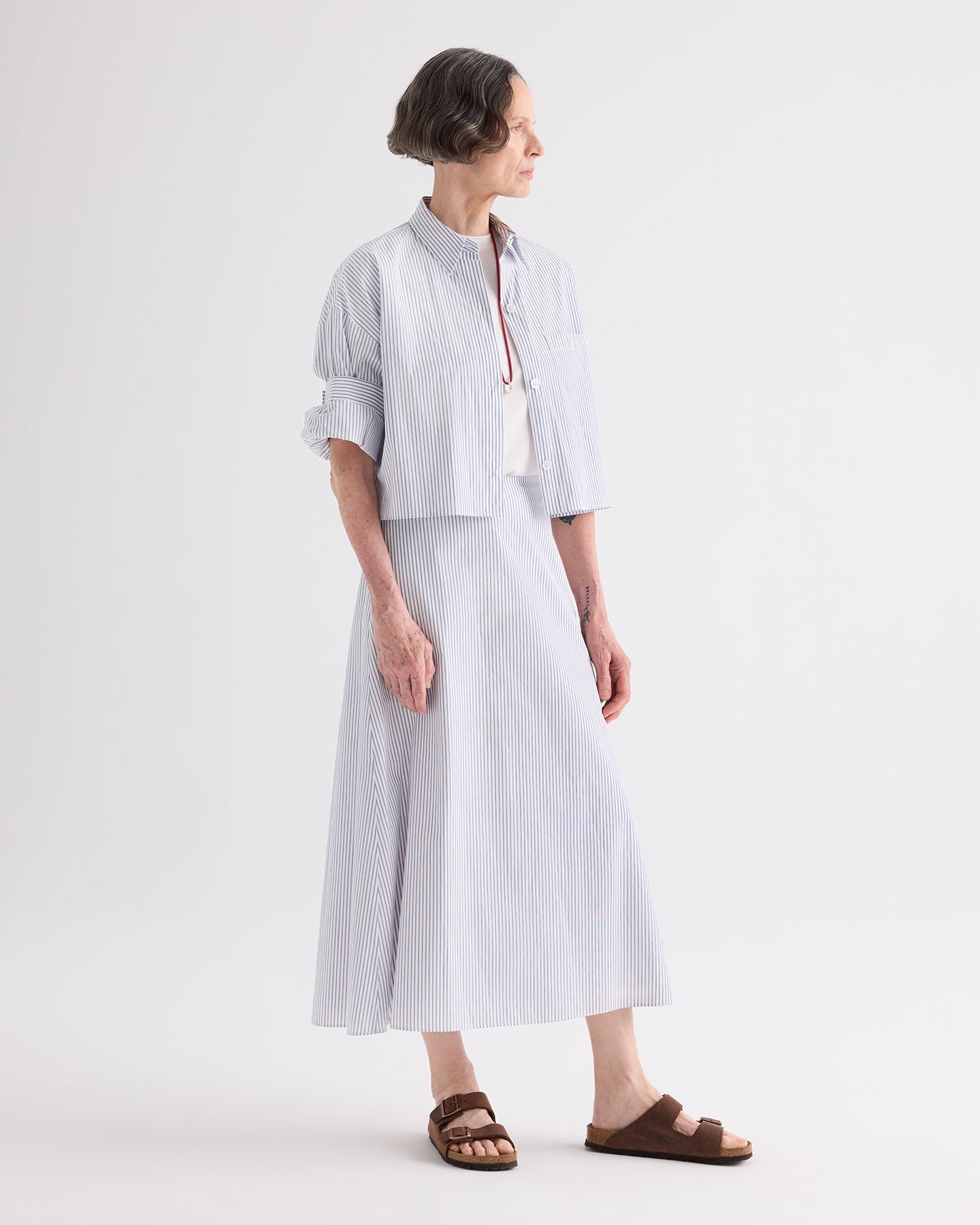 TWP White/midnight A-Line Skirt in Micro Hairline Cotton Stripe view 3