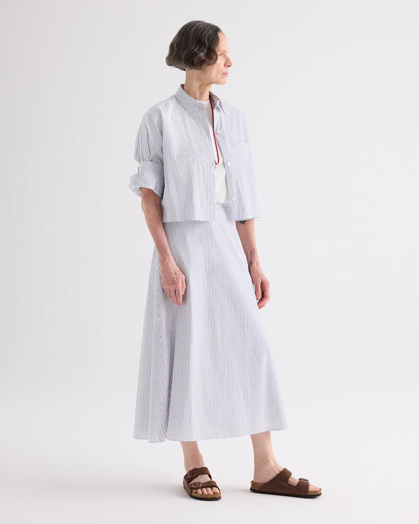 TWP White/midnight A-Line Skirt in Micro Hairline Cotton Stripe view 3