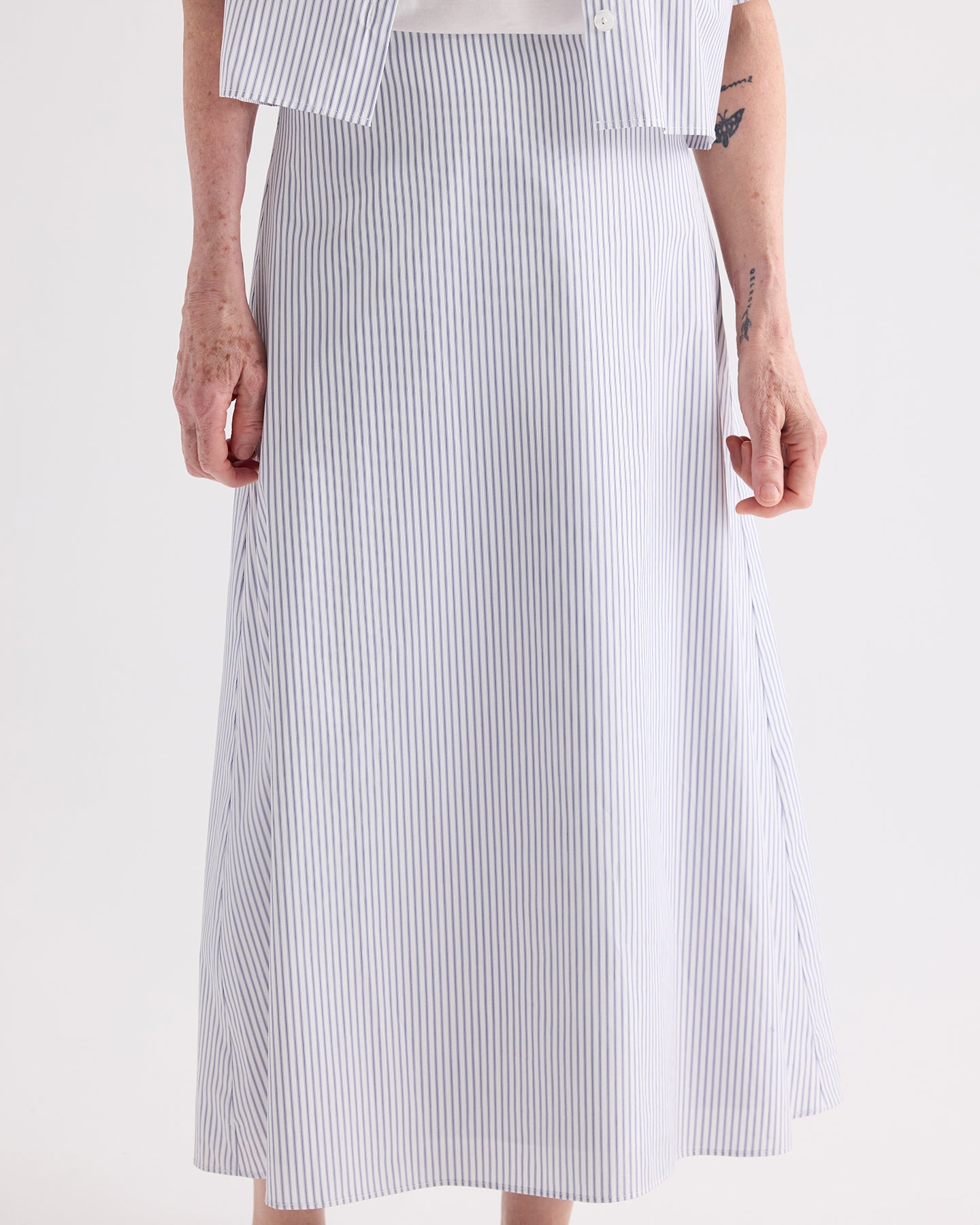 TWP White/midnight A-Line Skirt in Micro Hairline Cotton Stripe view 2