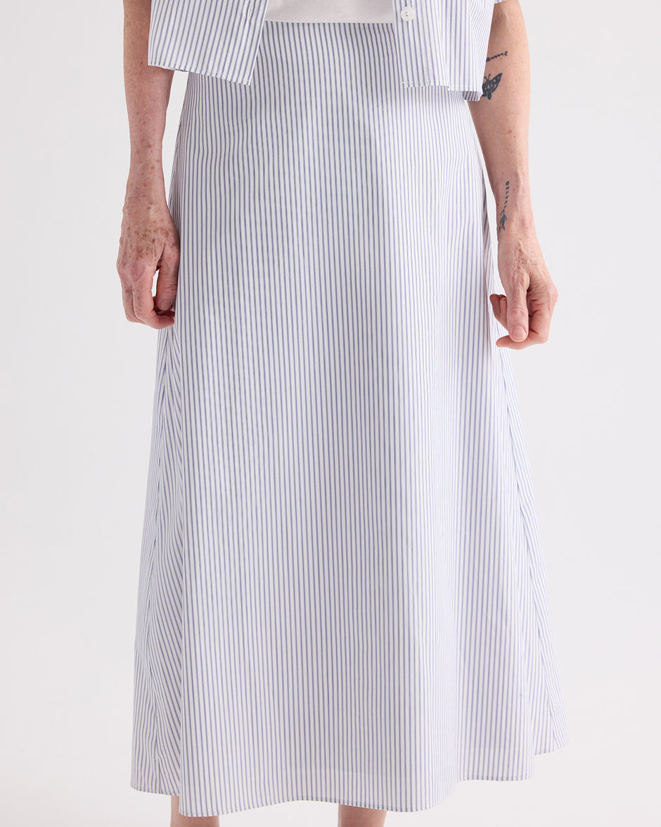 TWP White/midnight A-Line Skirt in Micro Hairline Cotton Stripe view 2