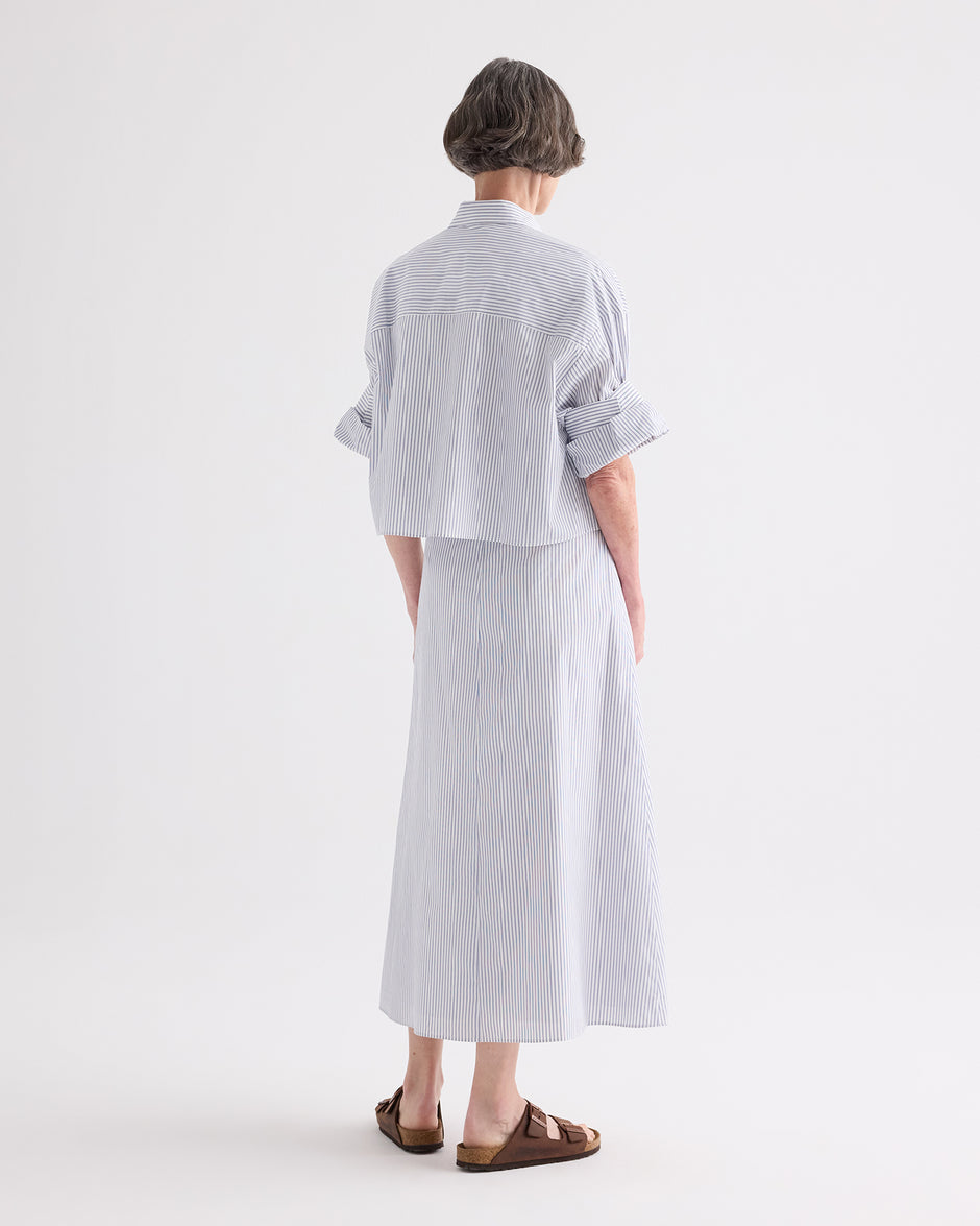 TWP White/midnight A-Line Skirt in Micro Hairline Cotton Stripe view 4