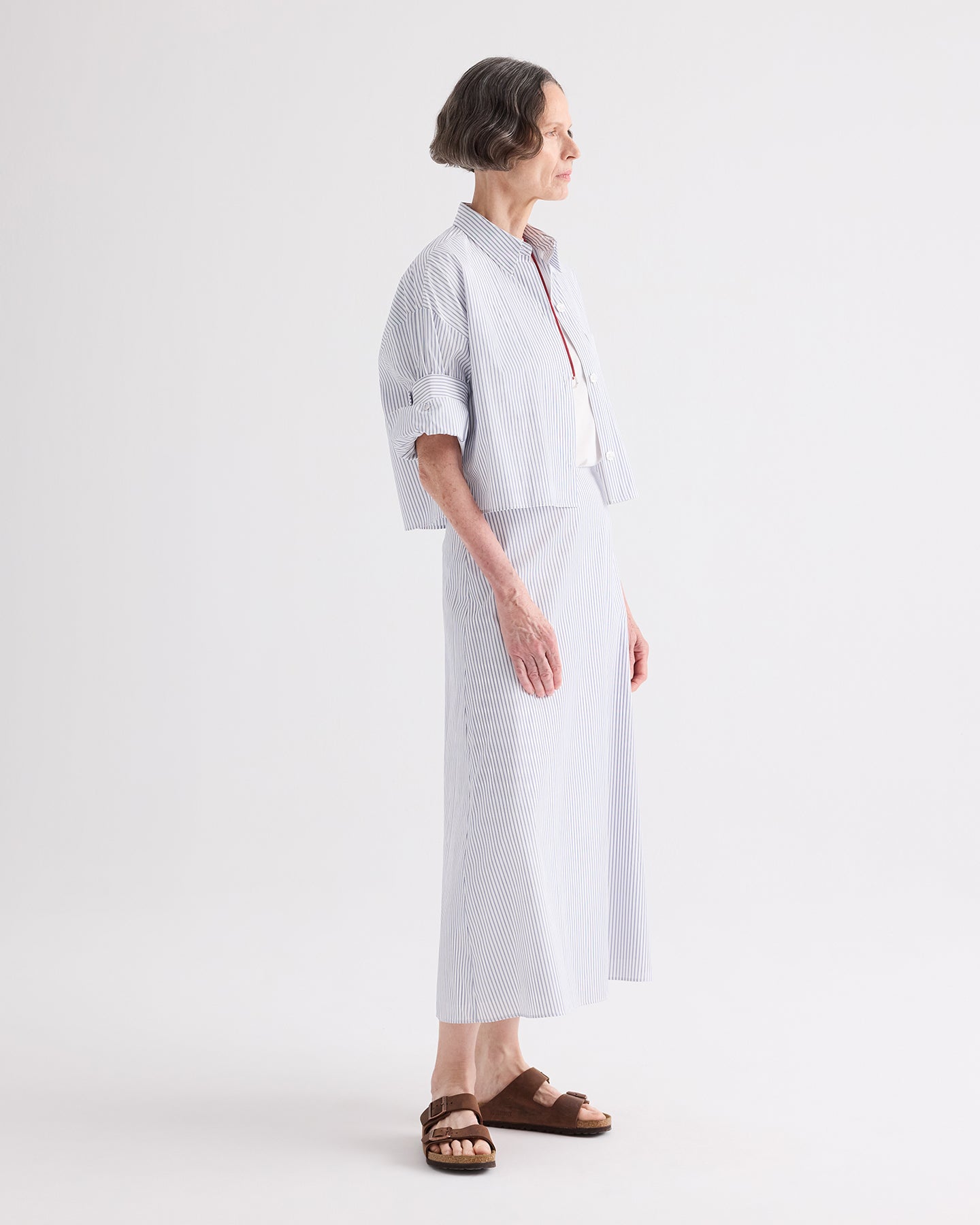 TWP White / midnight Next Ex Shirt in Micro Hairline Stripe view 4