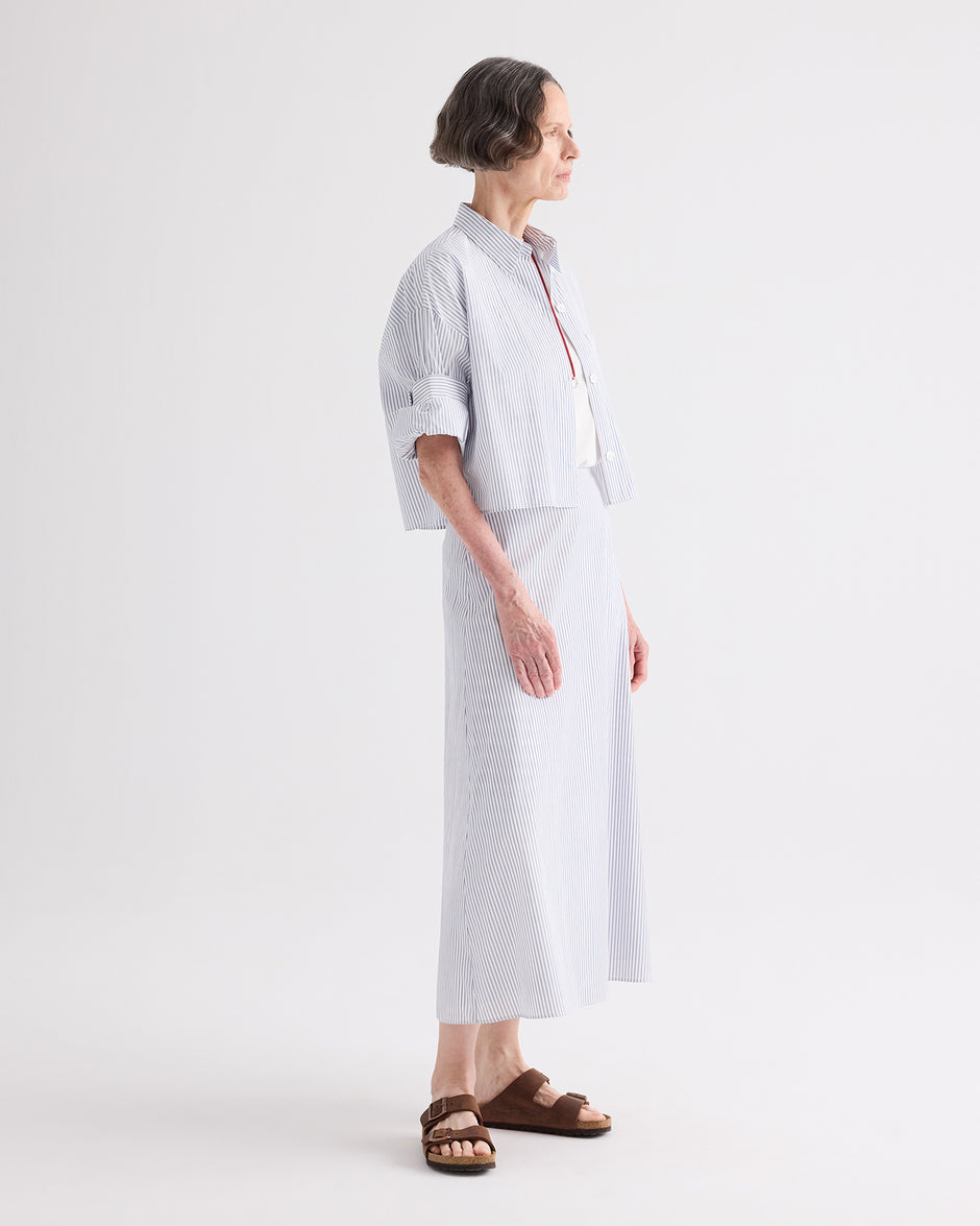 TWP White / midnight Next Ex Shirt in Micro Hairline Stripe view 4