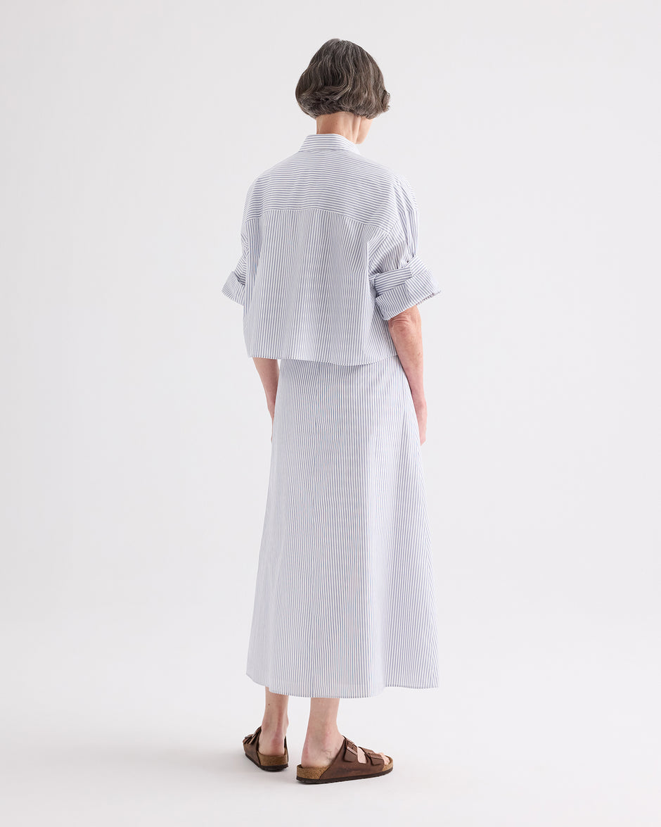 TWP White / midnight Next Ex Shirt in Micro Hairline Stripe view 5
