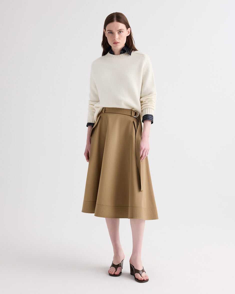 TWP British khaki Pure Intentions Skirt in Trench Chino Twill view 1