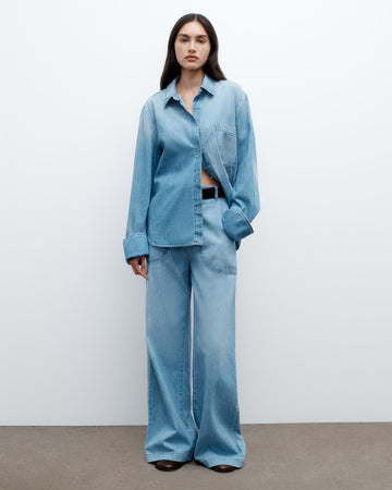 TWP Vintage wash Wilson Top in Denim Shirting view 1