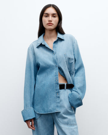TWP Vintage wash Wilson Top in Denim Shirting view 1