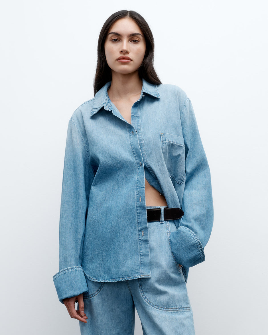 TWP Vintage wash Wilson Top in Denim Shirting view 1