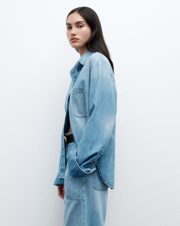 TWP Vintage wash Wilson Top in Denim Shirting view 1