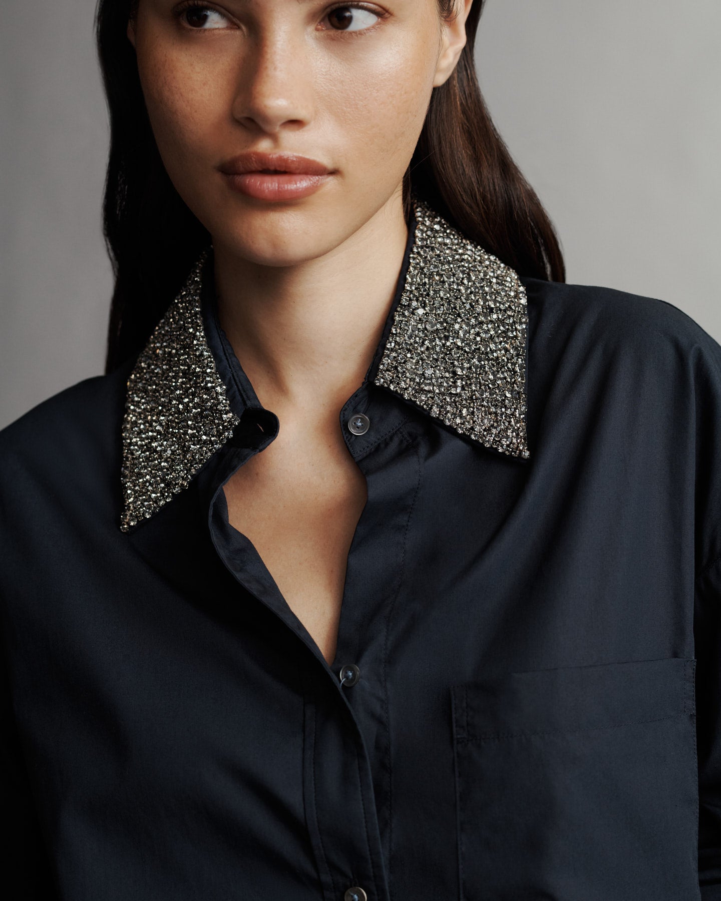 TWP Big Joe Shirt with Crystal Collar Midnight / Xs/S