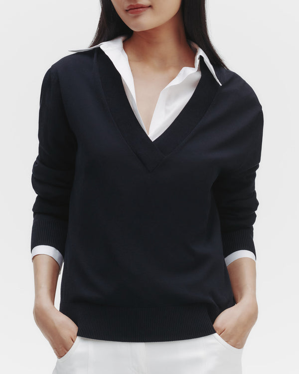 TWP Midnight Perfect Deep V Sweater in Cotton Viscose view 2