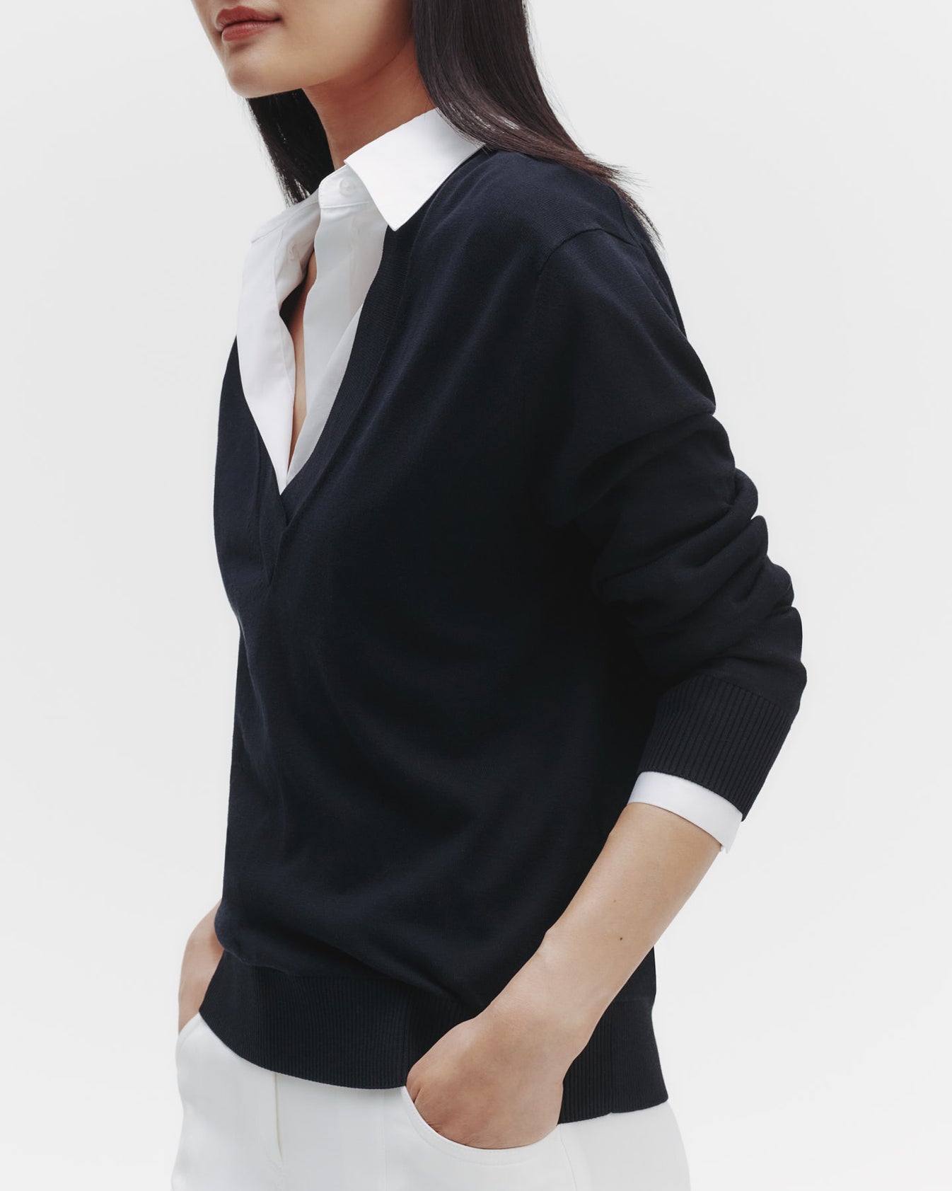 TWP Midnight Perfect Deep V Sweater in Cotton Viscose view 1