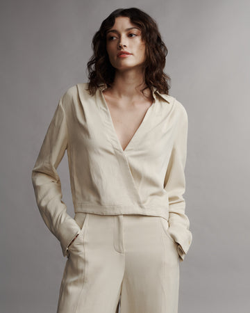 TWP French butter GTGOAN Top in Coated Viscose Linen view 1