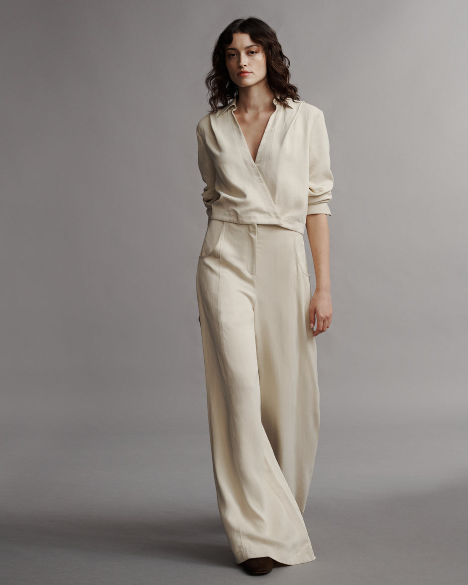 TWP French butter GTGOAN Top in Coated Viscose Linen view 2
