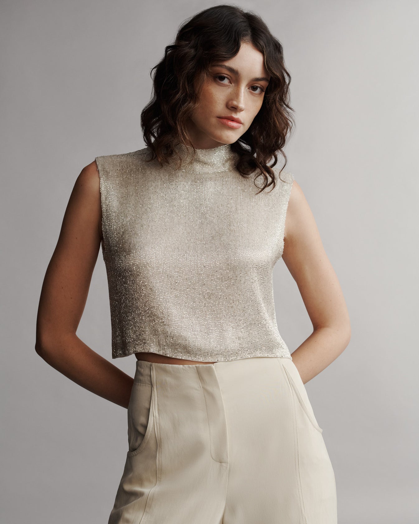 TWP Ivory Gigi Top in Silk Lined Bugle Beads view 1