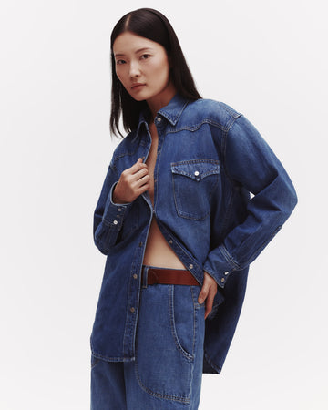 TWP Vintage wash OG Supersized Ranchers Shirt in Linen Cotton Denim view 2