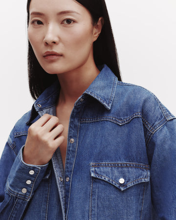 TWP Vintage wash OG Supersized Ranchers Shirt in Linen Cotton Denim view 3