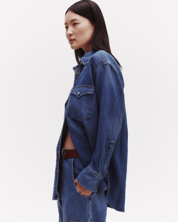 TWP Vintage wash OG Supersized Ranchers Shirt in Linen Cotton Denim view 4