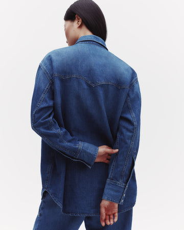 TWP Vintage wash OG Supersized Ranchers Shirt in Linen Cotton Denim view 5