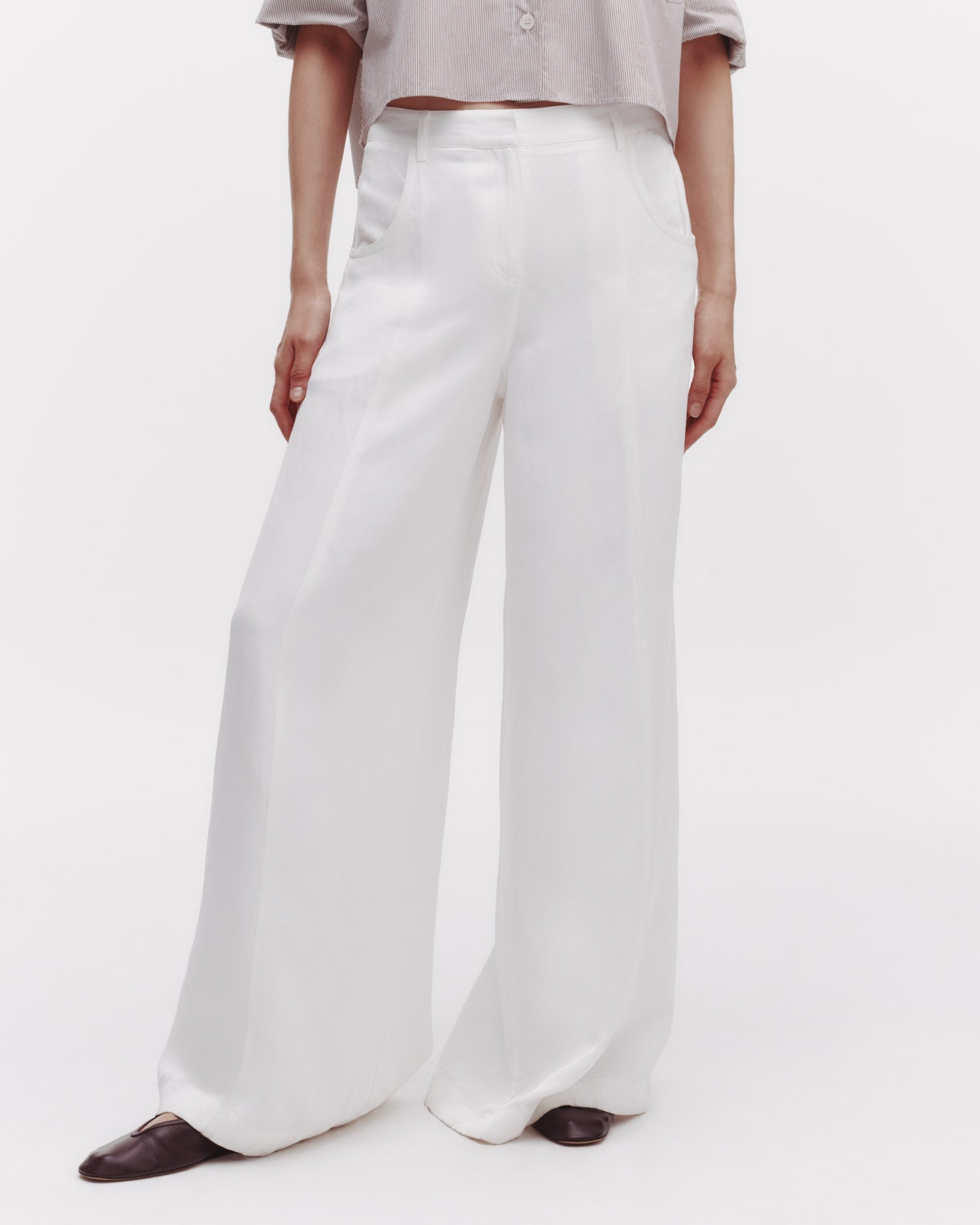 TWP White Dee&#39;s Trouser in Coated Viscose Linen view 1