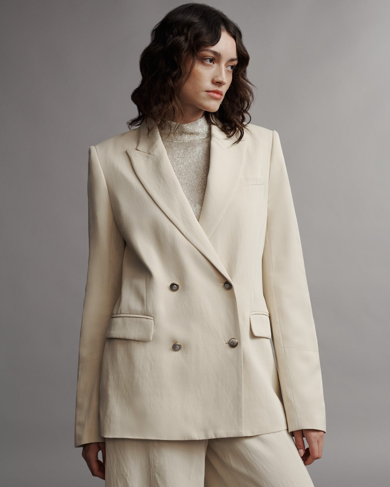 TWP French butter My Second Husband Blazer in Coated Viscose Linen view 1