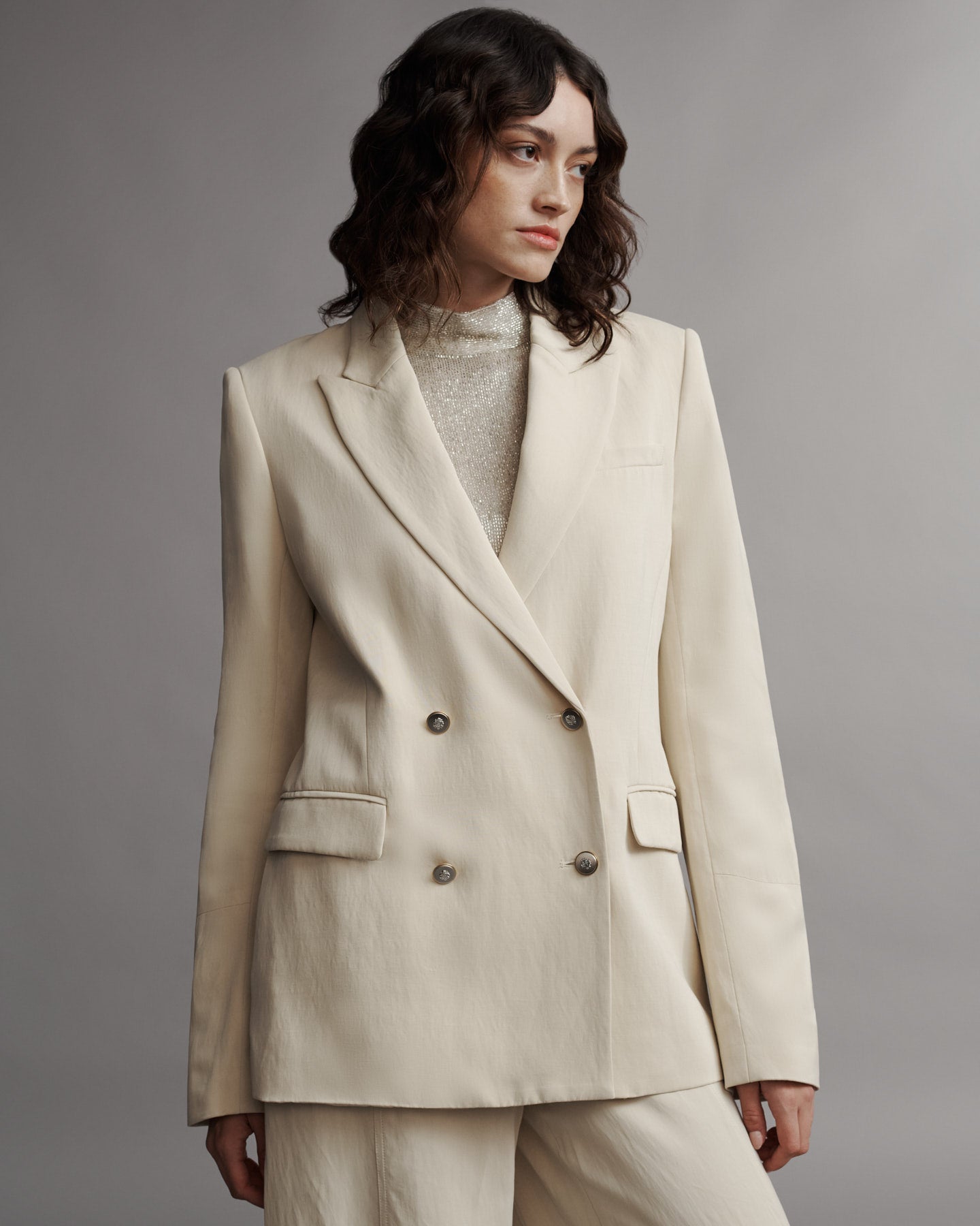 TWP French butter My Second Husband Blazer in Coated Viscose Linen view 1