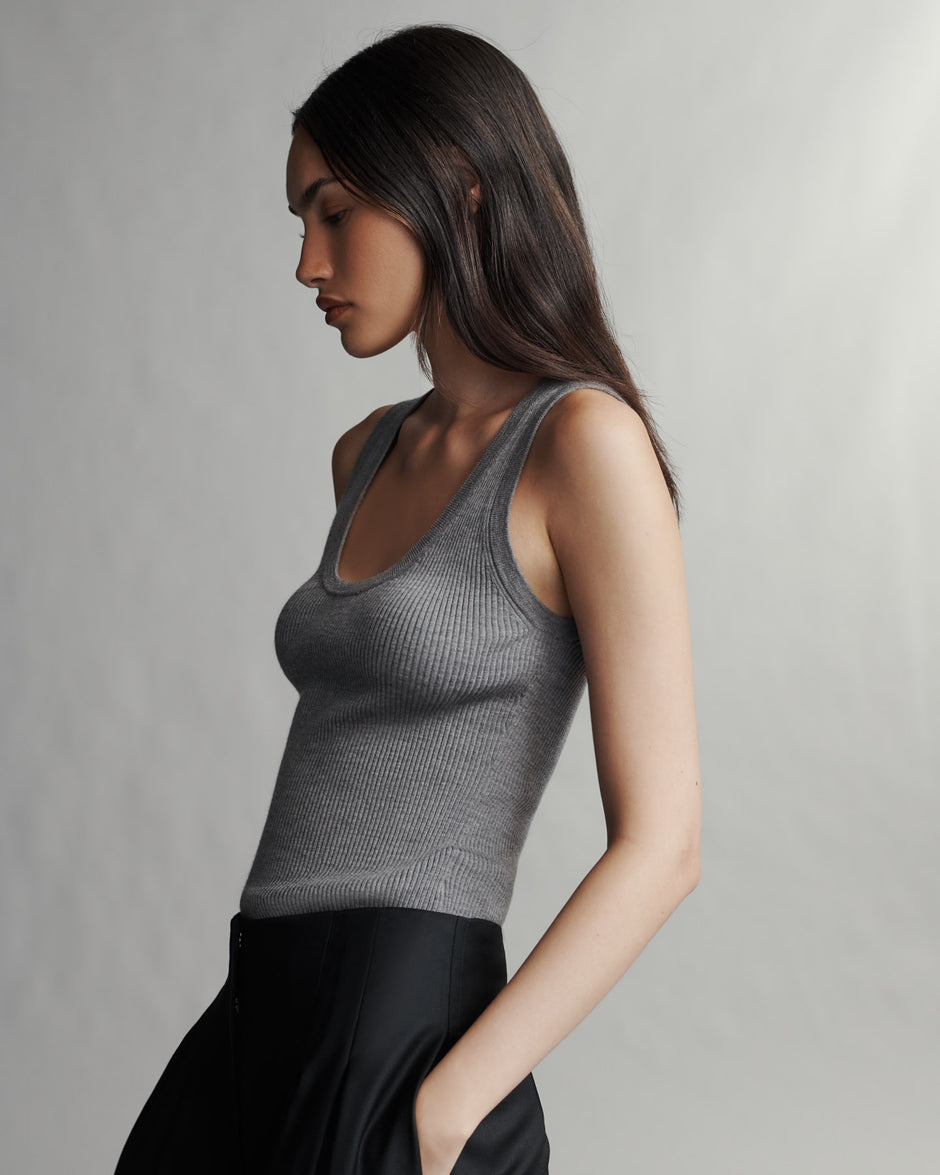 TWP Medium heather grey Knit Tank in Merino Wool view 9
