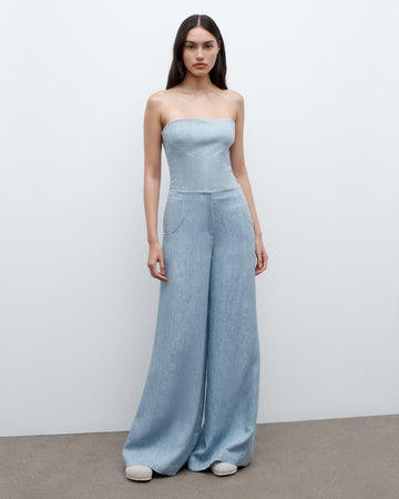 TWP Light indigo Jillian Bustier in Lightweight Washed Hemp Denim view 1