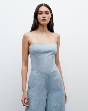 TWP Light indigo Jillian Bustier in Lightweight Washed Hemp Denim view 2