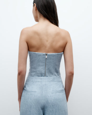TWP Light indigo Jillian Bustier in Lightweight Washed Hemp Denim view 6