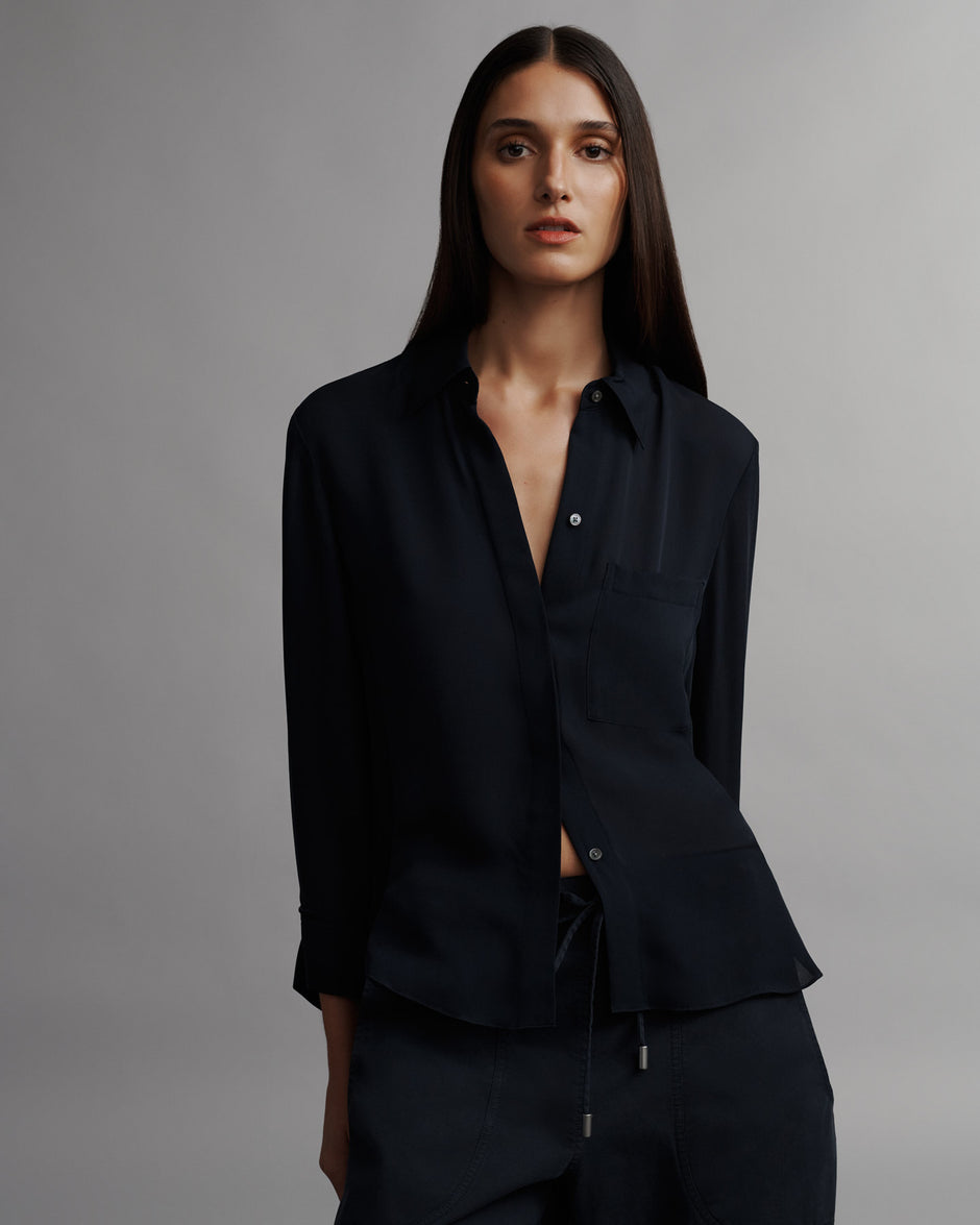 TWP Midnight Boyfriend shirt in washed georgette view 1