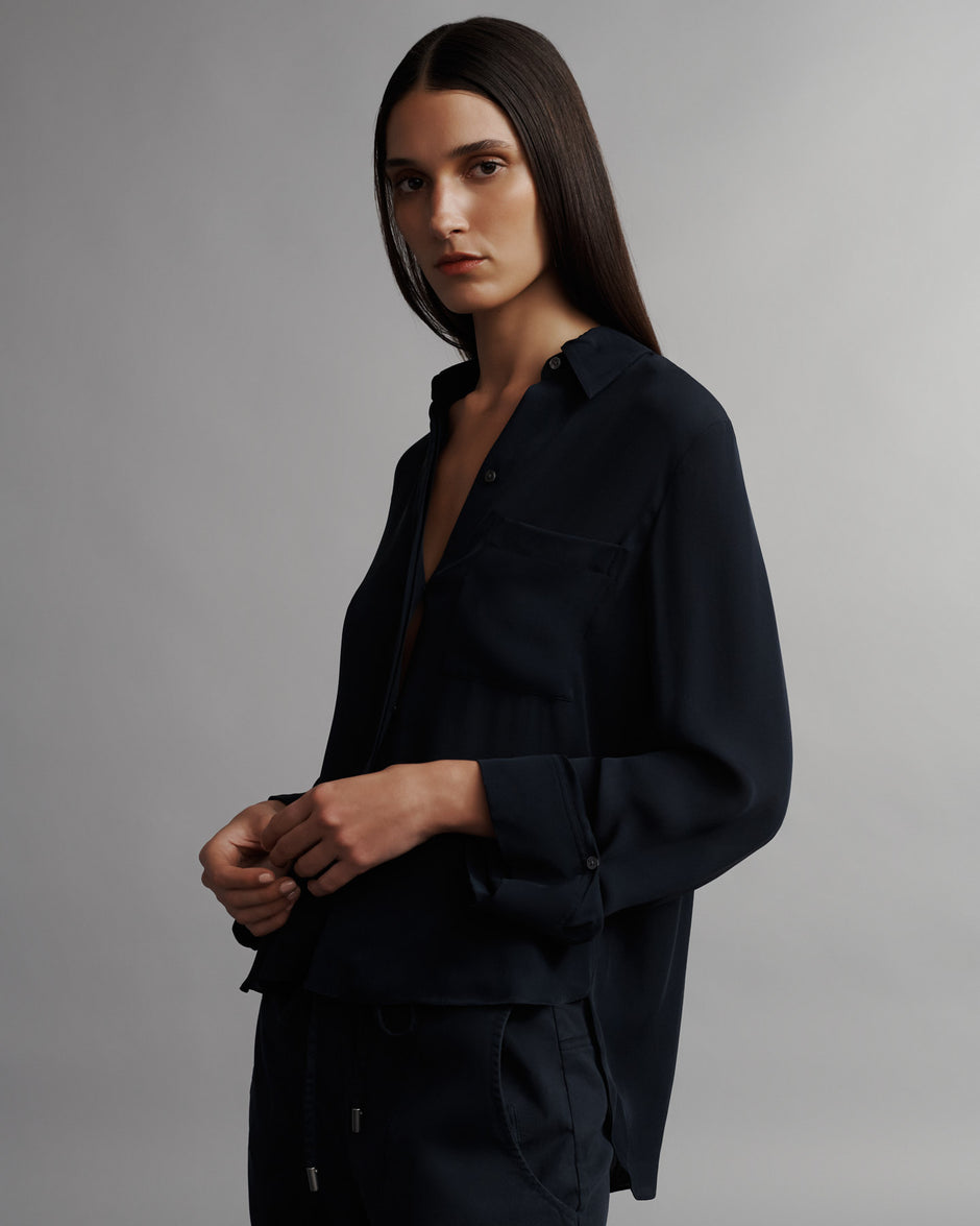 TWP Midnight Boyfriend shirt in washed georgette view 1