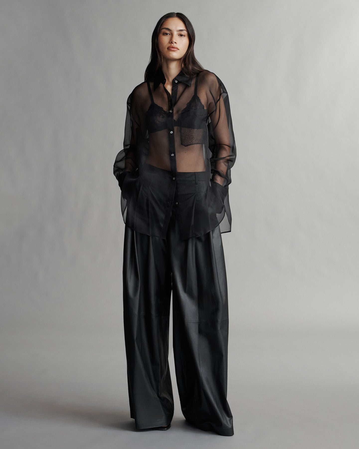 TWP Black Big Joe Shirt in Washed Silk Organza view 2