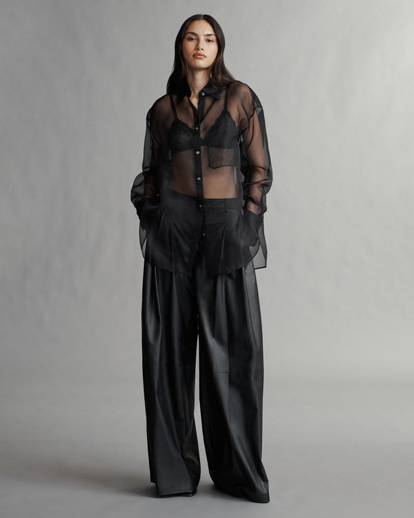 TWP Black Big Joe Shirt in Washed Silk Organza view 2