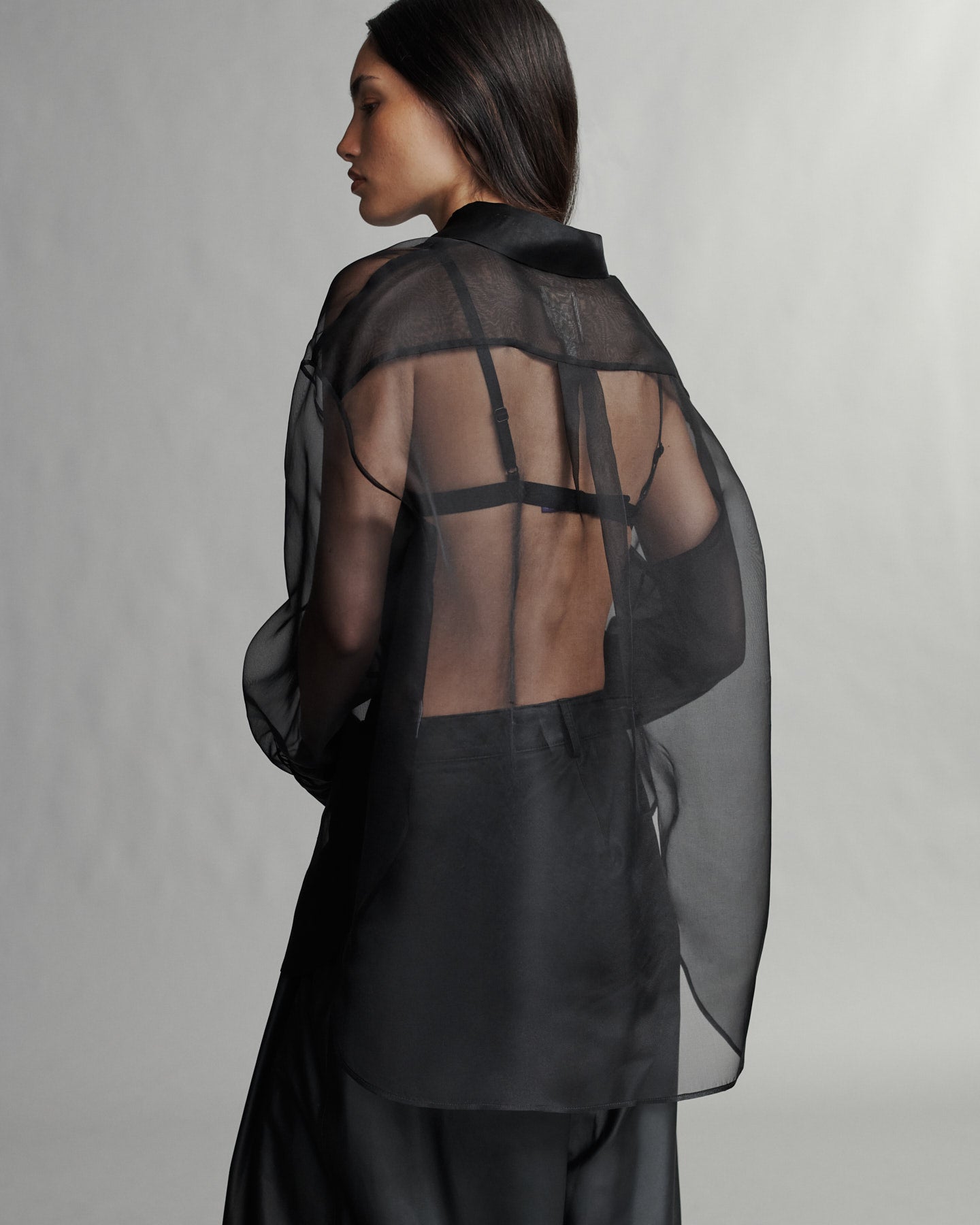 TWP Black Big Joe Shirt in Washed Silk Organza view 5