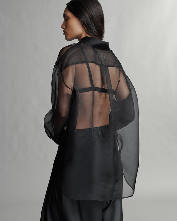 TWP Black Big Joe Shirt in Washed Silk Organza view 5