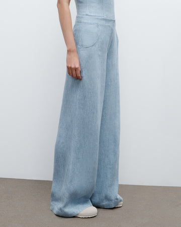 TWP Light indigo Demie Pant in Lightweight Washed Hemp Denim view 3