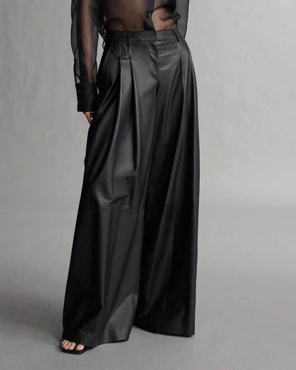 TWP Black Didi Pant in Paper Leather view 1