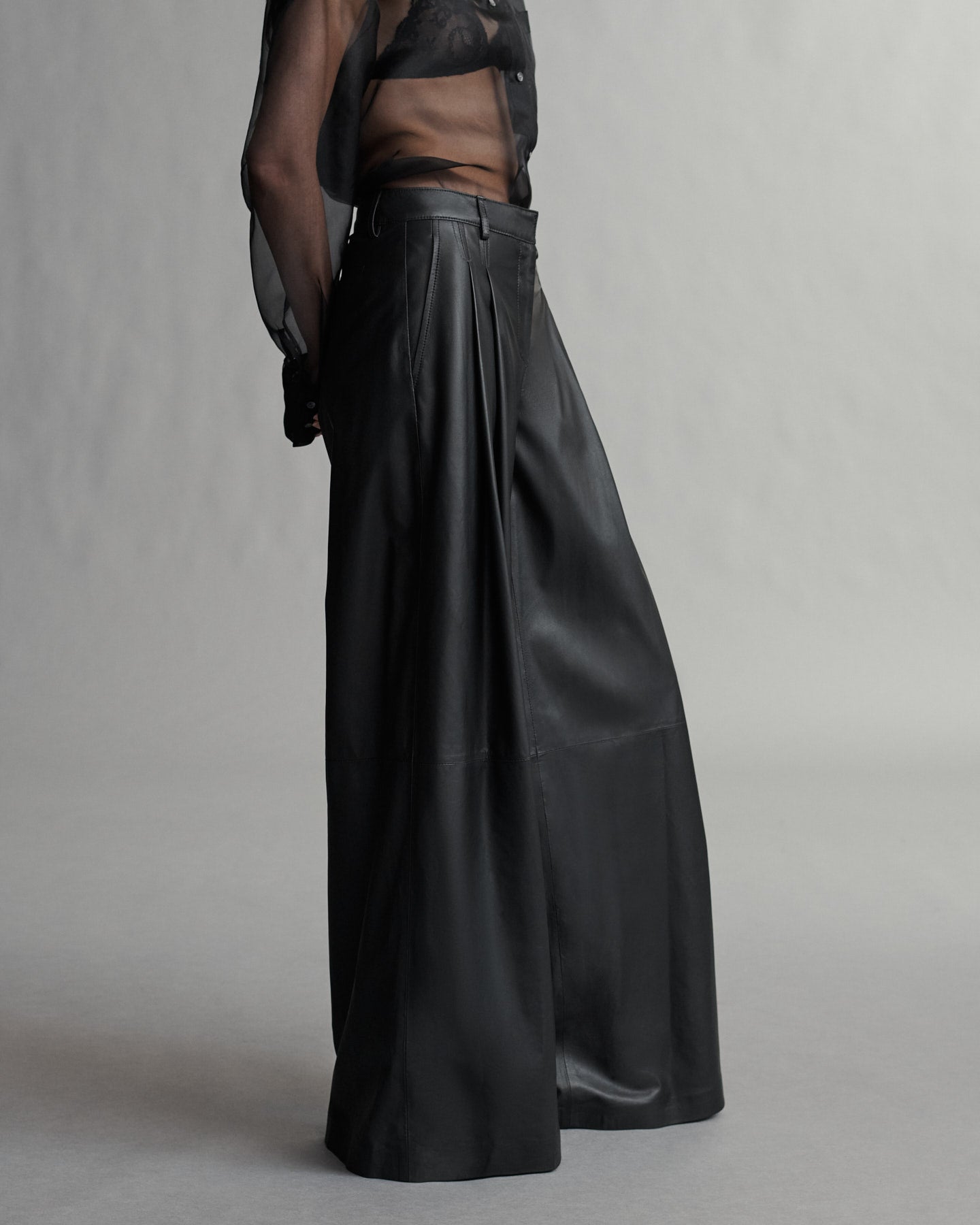TWP Black Didi Pant in Paper Leather view 3