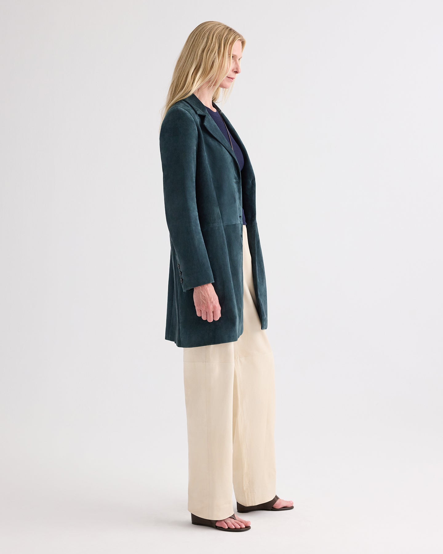 TWP Deep green Easy Car Coat in Luxe Suede view 4