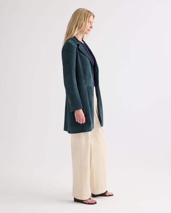 TWP Deep green Easy Car Coat in Luxe Suede view 4