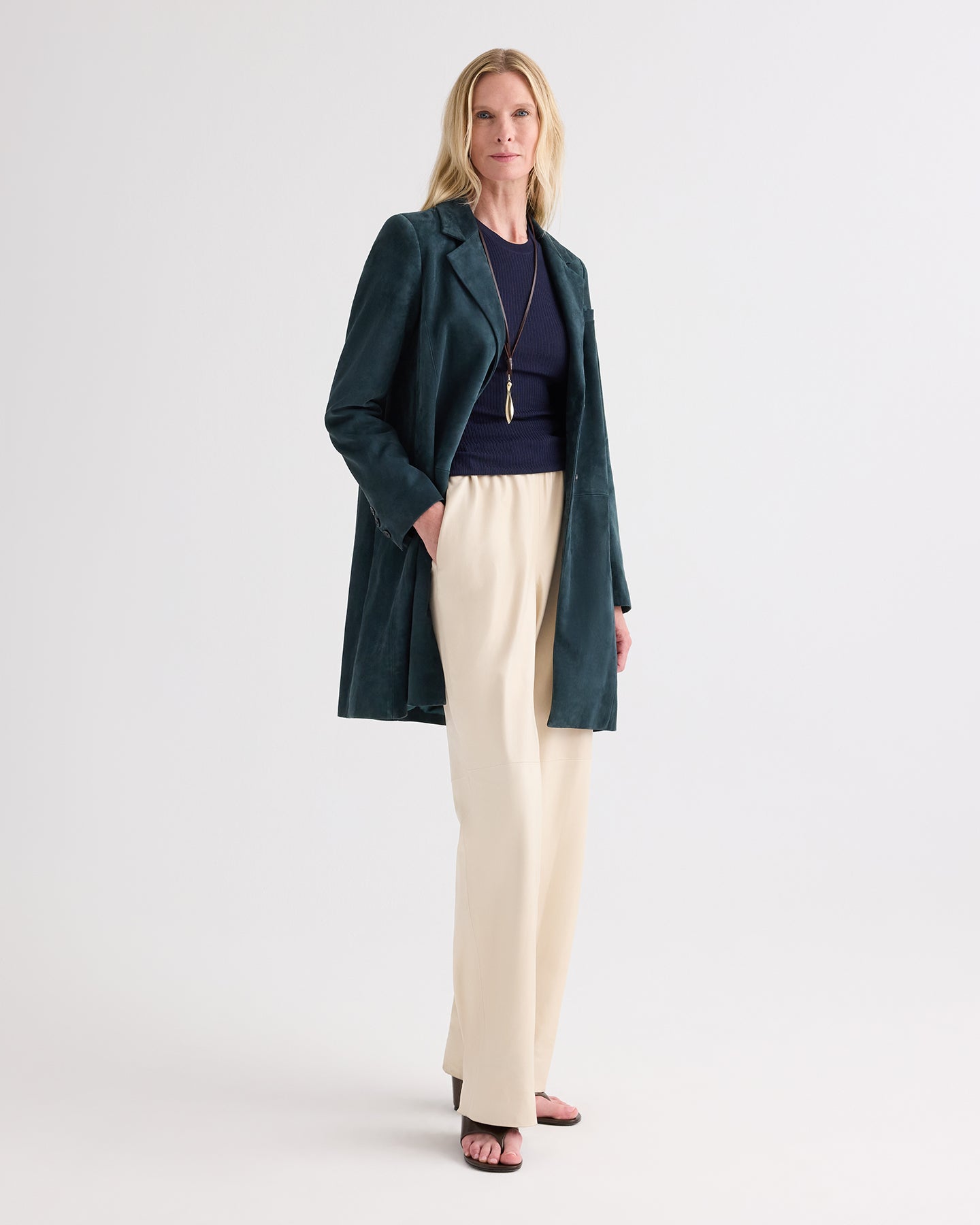 TWP Deep green Easy Car Coat in Luxe Suede view 3