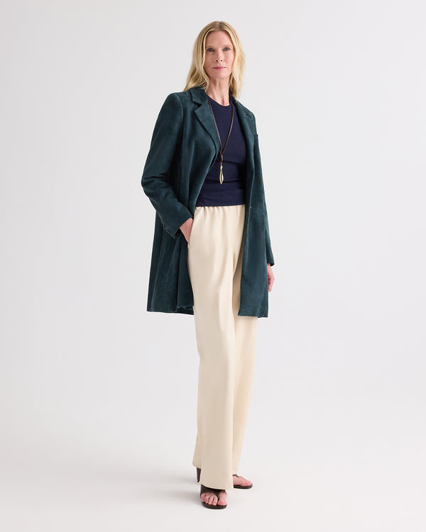 TWP Deep green Easy Car Coat in Luxe Suede view 3