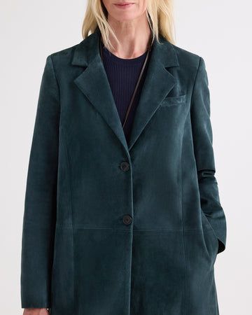 TWP Deep green Easy Car Coat in Luxe Suede view 2