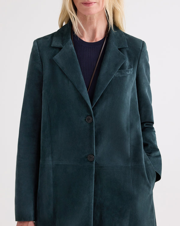 TWP Deep green Easy Car Coat in Luxe Suede view 2