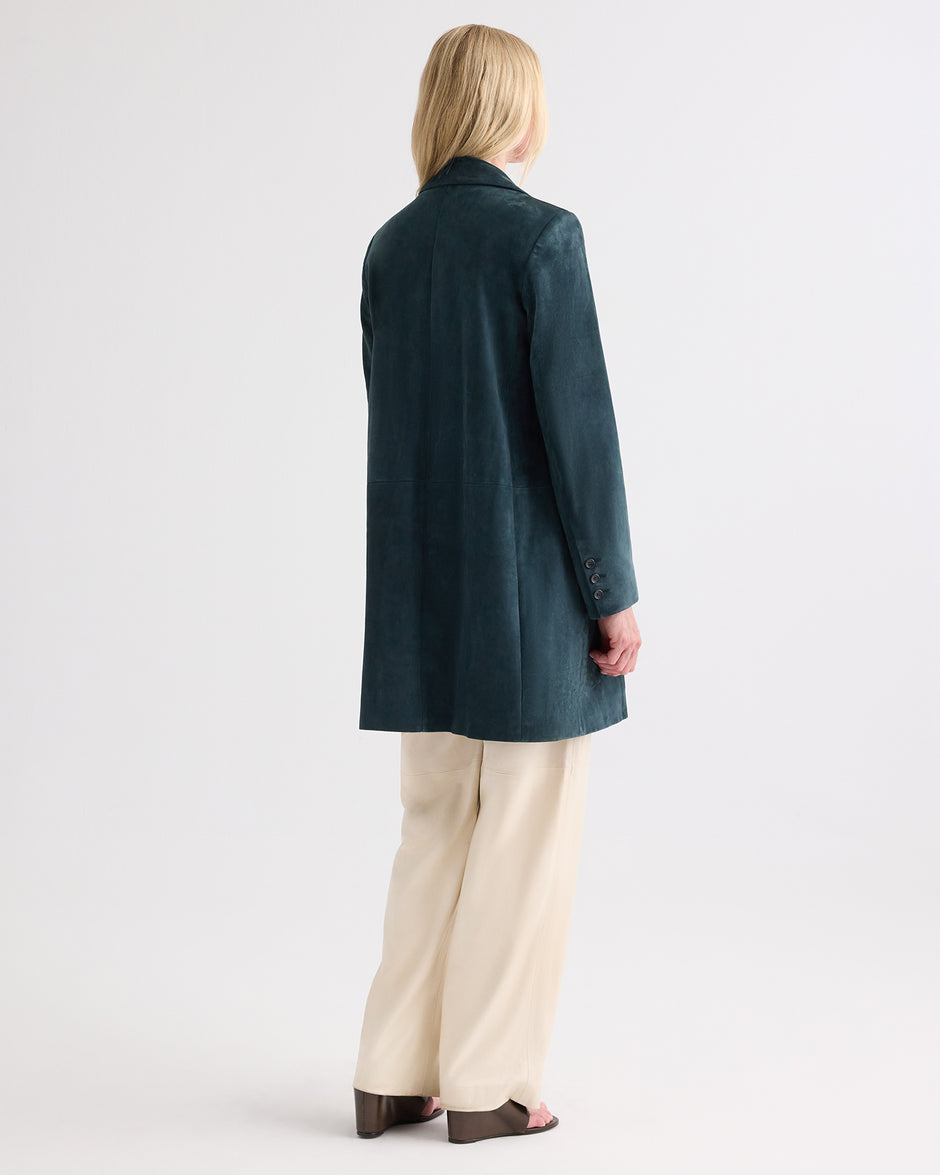 TWP Deep green Easy Car Coat in Luxe Suede view 5