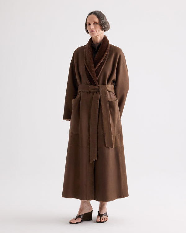 TWP Brown Reversible Em Coat in Shearling view 3