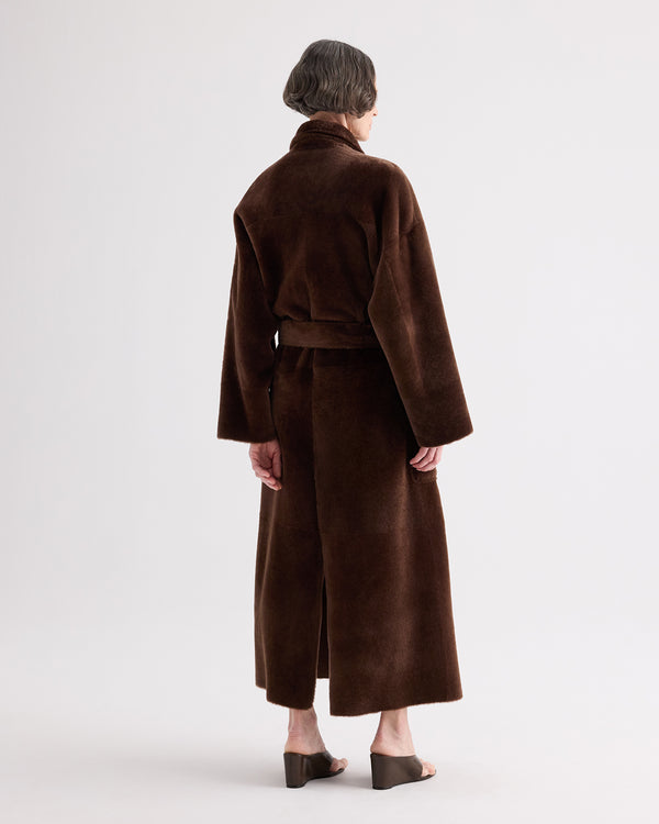 TWP Brown Reversible Em Coat in Shearling view 6